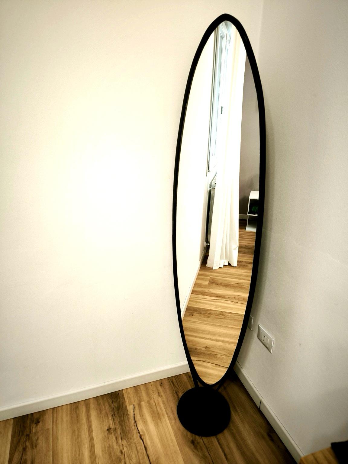 Oval mirror with elegant black iron frame