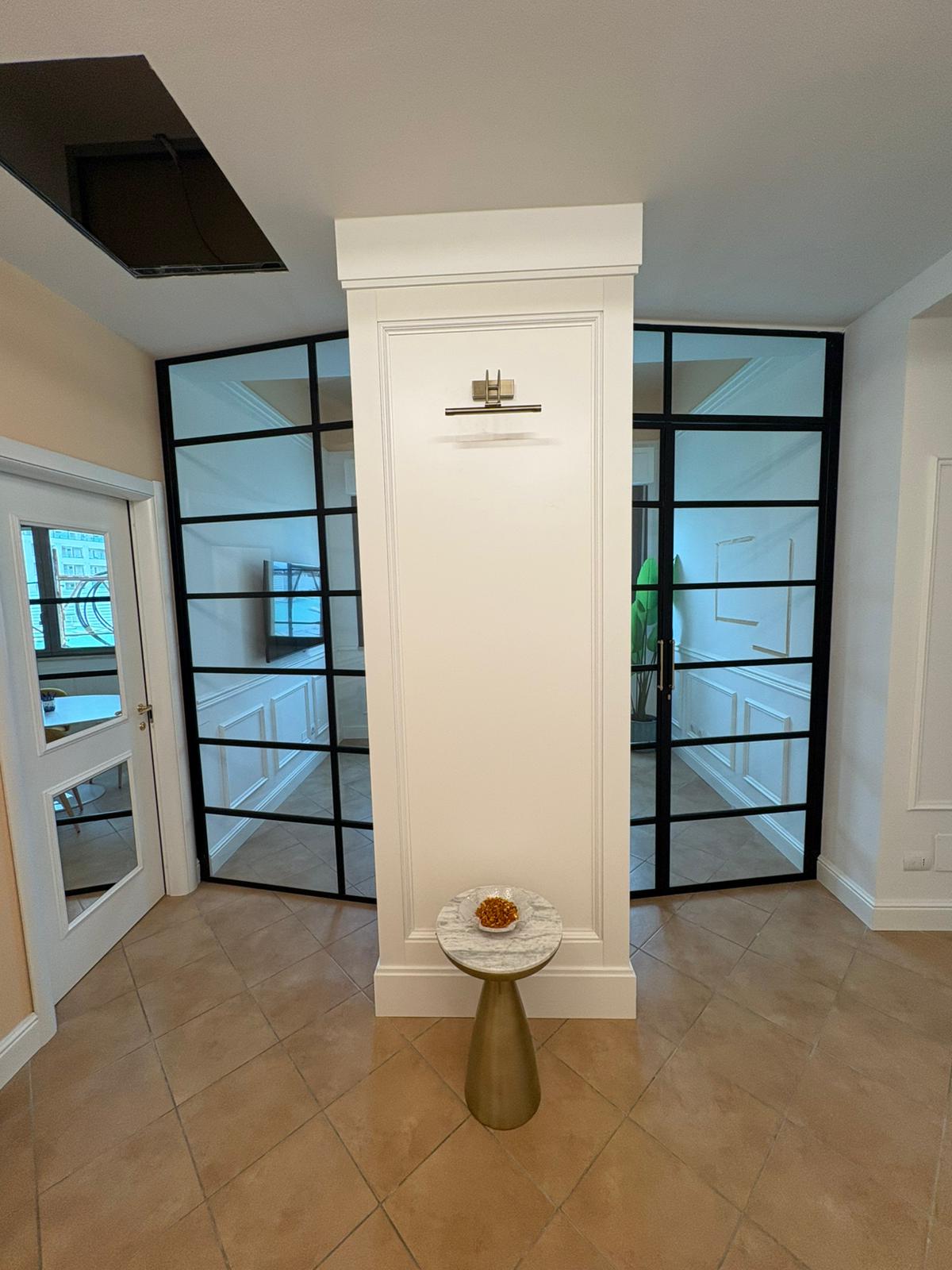 Industrial style glass partition with black frame